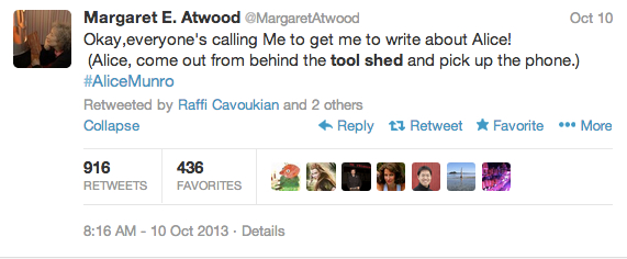 Margaret Atwood Alice Munro tweet