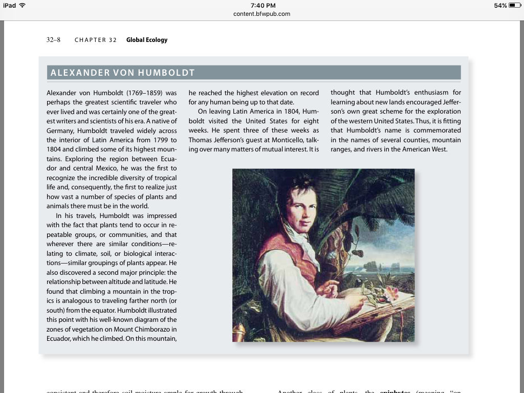 box about Humboldt in Raven Biology of Plants